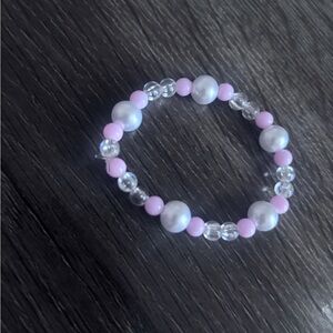 Pink and White Beaded Bracelet Pearl and pink beads bracelet clear crystal beads
